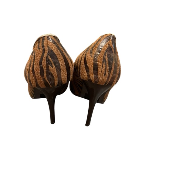 Vintage retro Miss Me y2k stiletto 3” high heels shoes suede brown striped 9 - Picture 3 of 5